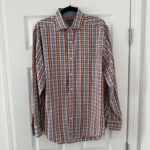 Johnston & Murphy Mens L Plaid Tailored Fit Button Down Long Sleeve Casual Shirt